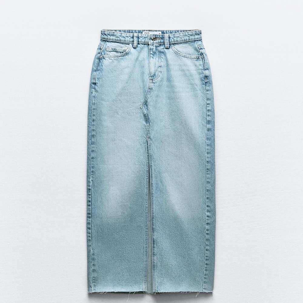 Zara Slit Denim Midi Skirt